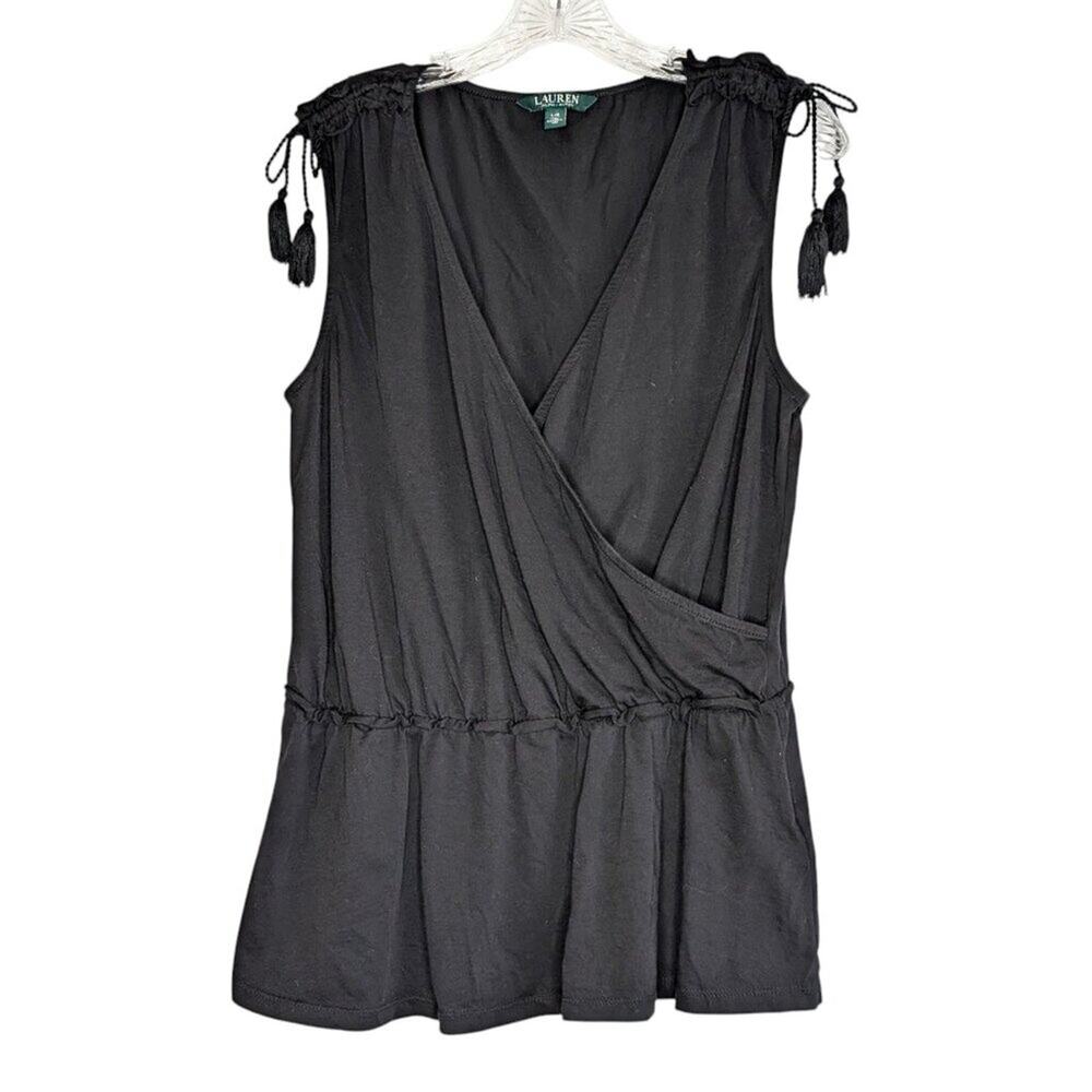 Lauren Ralph Lauren black sleeveless peplum top, size L
